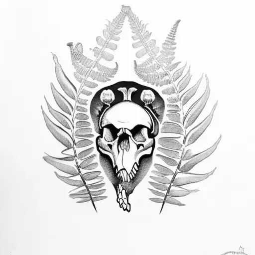 fern with dinosaur skull tattoo design idea