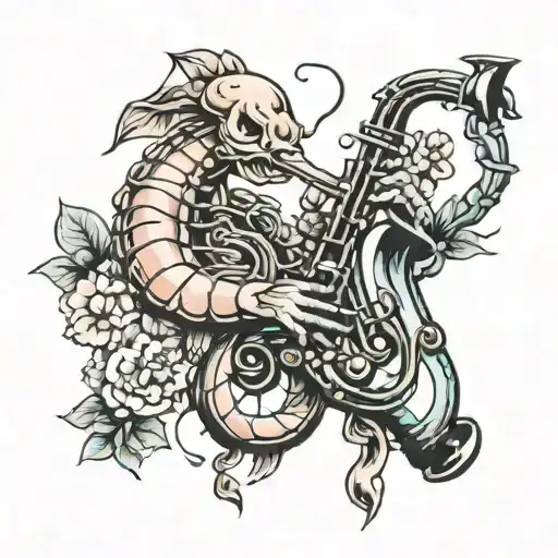 shrimp playing saxophone  tattoo design idea