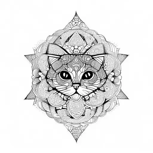 abstarct cat in mandala  tattoo design idea