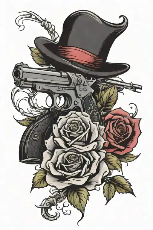 Rose; gun; crazy life; tattoo design idea