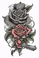 Rose; gun; crazy life; tattoo design idea