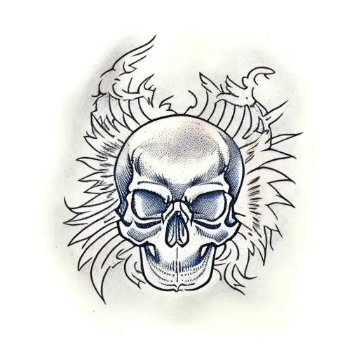 skull with Phoenix   tattoo design idea