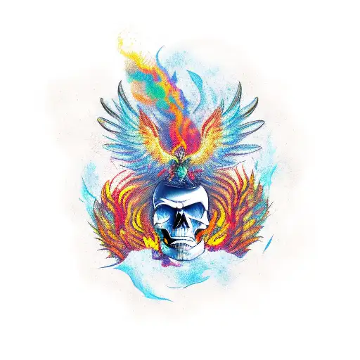 skull with Phoenix   tattoo design idea