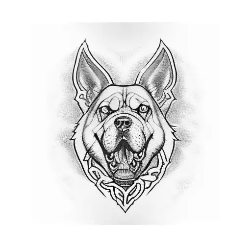 A fierce-looking dog wearing a Harley Davidson bandana tattoo design idea
