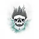 Skull with Trees and Shadows tattoo design idea