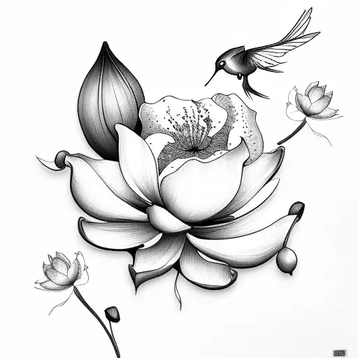 Lily, cherry blossoms, rose, lotus flower, humming bird, lace, poppy flower tattoo design idea