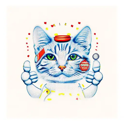 lucky cat with street wear tattoo design idea