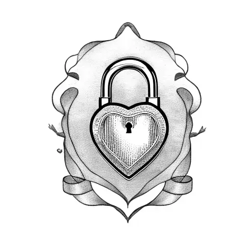 A blackwork tattoo of a heart-shaped lock with your boyfriend's name as the key tattoo design idea