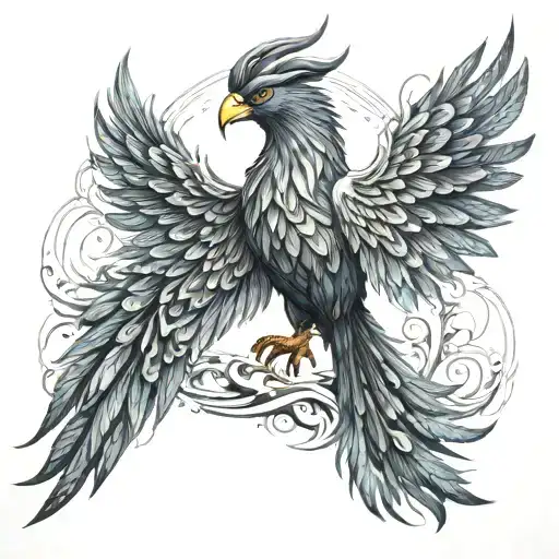 3d phoenix intertwined with a crow  tattoo design idea