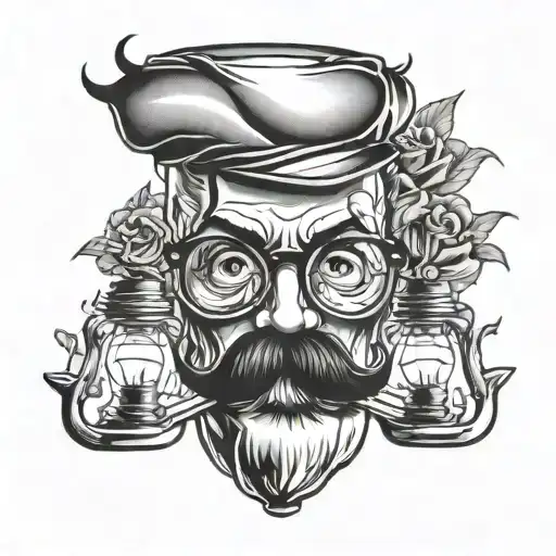 lightbulb with mustache and glasses perched tattoo design idea