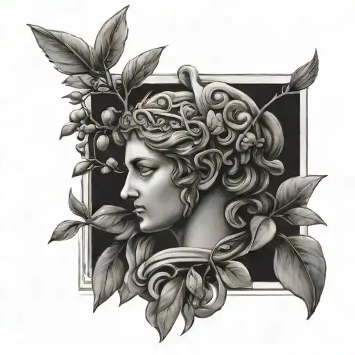 tattoo sleeve sketch with Greek angels, Greek paraphernalia and blackthorn tattoo design idea