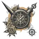 A clock at 11 o'clock mixed with a compass mixed with the sentence "time will pass anyway" tattoo design idea