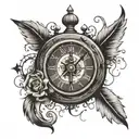 A clock at 11 o'clock mixed with a compass mixed with the sentence "time will pass anyway" tattoo design idea