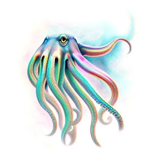 full color octupus, neo traditional, realism, vertical composition tattoo design idea