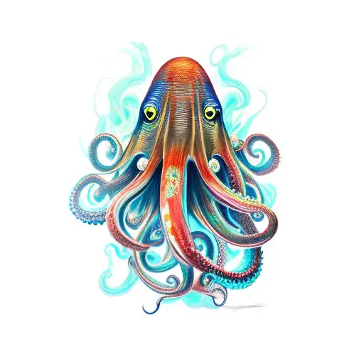full color octupus, vertical composition tattoo design idea