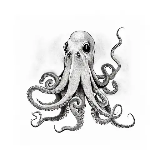 full color octopus,  red, zipper, vertical composition tattoo design idea