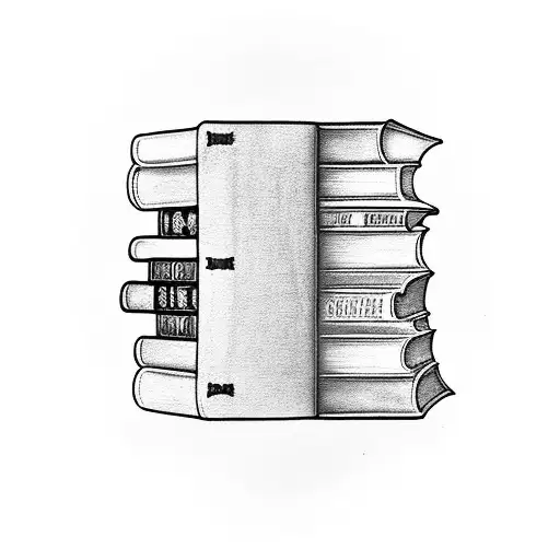 A black-grey tattoo of a bookshelf filled with books from different countries, representing your love for reading and traveling tattoo design idea