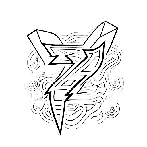 Lightning with a letter "K" black and white tattoo design idea
