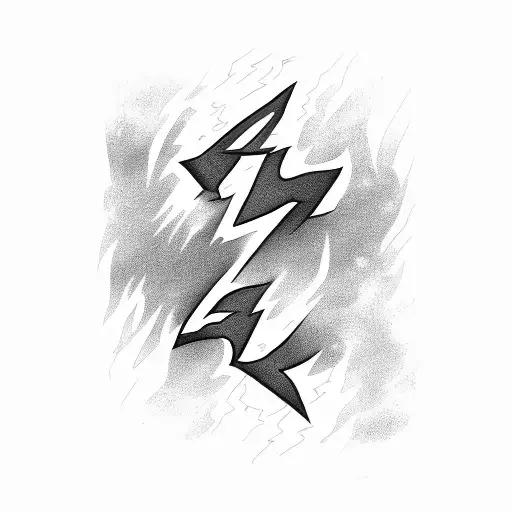 Lightning with a letter "K" black and white tattoo design idea