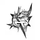 Lightning with a letter "K" black and white tattoo design idea