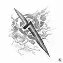 Lightning with a letter "K" black and white tattoo design idea