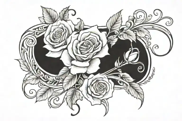 Brooke with rosses and swirly curvy vine tattoo design idea