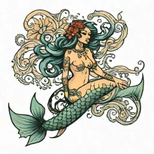 Nude mermaid tattoo design idea