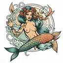 Nude mermaid tattoo design idea