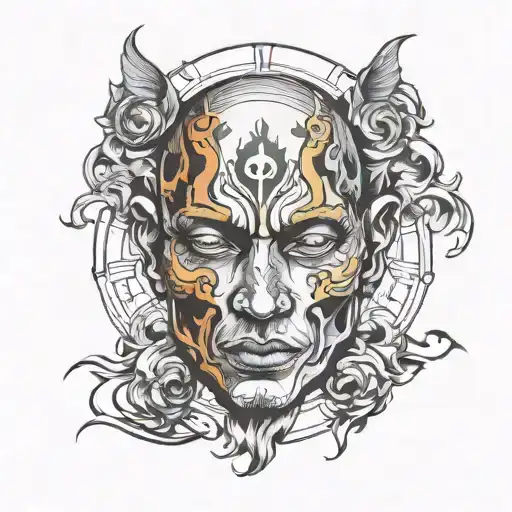 word perception with face surrounded tattoo design idea