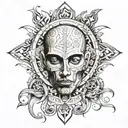 word perception with face surrounded tattoo design idea