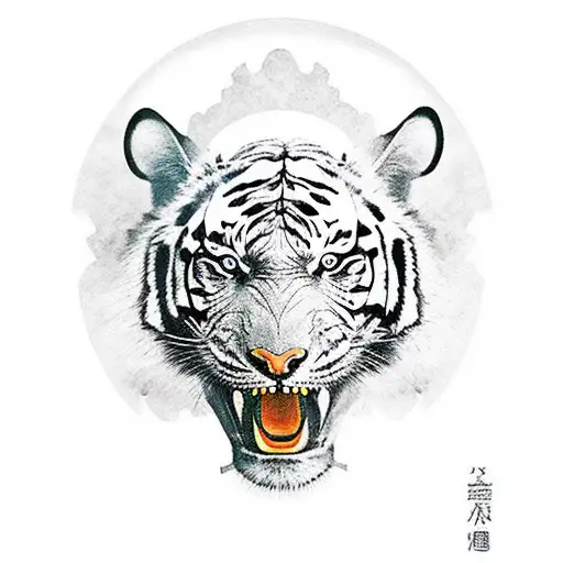 samurai death mask on a tiger tattoo design idea