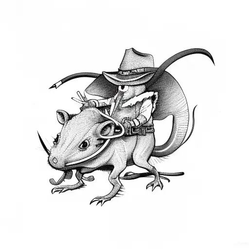 cowboy alien riding rat tattoo design idea