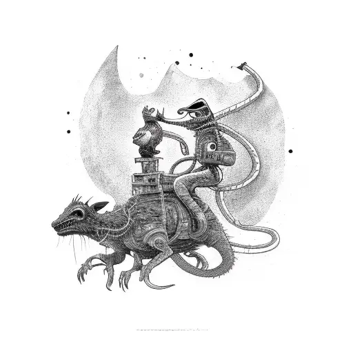 alien cowboy riding a rat tattoo design idea