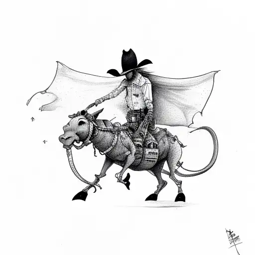 alien cowboy riding a rat tattoo design idea