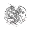 back tattoo, asian dragon, mouse sitting on top of dragon's head tattoo design idea