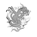 back tattoo, asian dragon, mouse sitting on top of dragon's head tattoo design idea