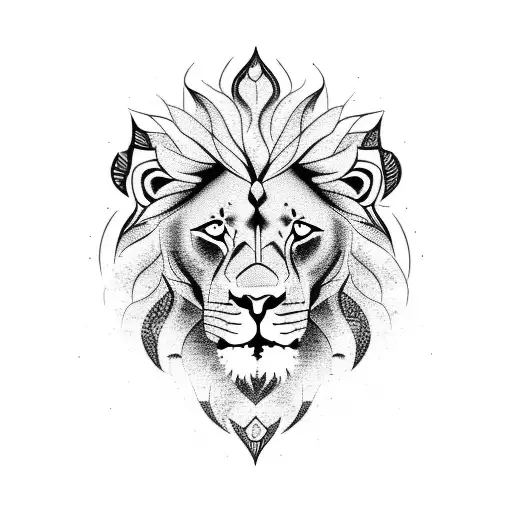 lion, strong man, fire, shamanic tattoo design idea