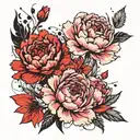carnation, peony, aster flower tattoo design idea
