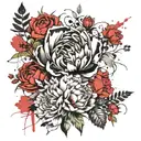 carnation, peony, aster flower tattoo design idea
