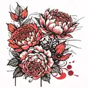 carnation, peony, aster flower tattoo design idea