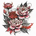 carnation, peony, aster flower tattoo design idea