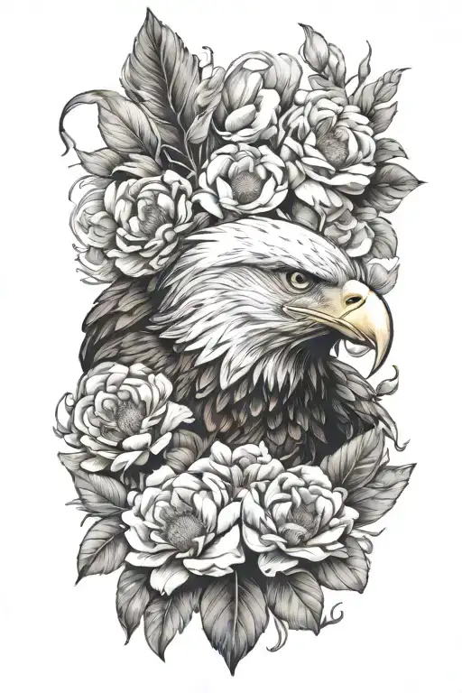 an eagle with a flower tattoo design idea