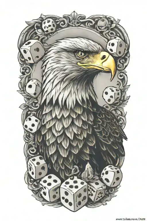 an eagle with some dice tattoo design idea