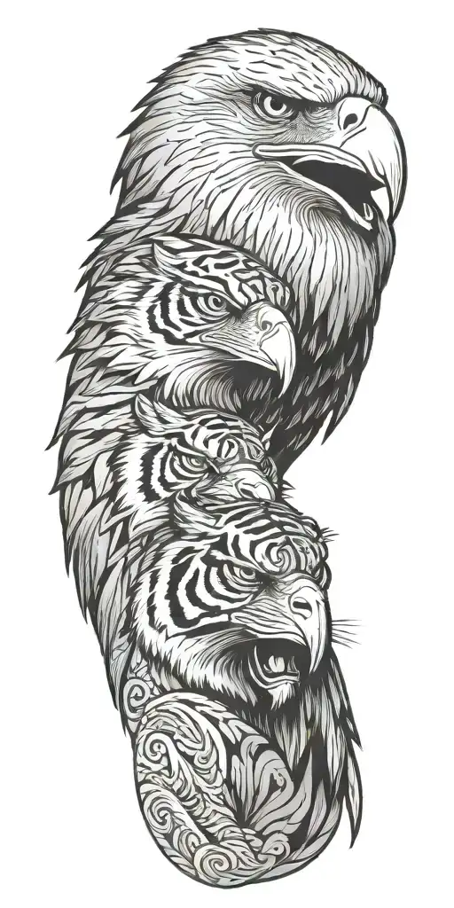 an eagle on top of a bengal tiger tattoo design idea