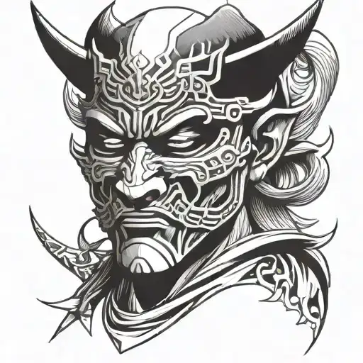 a ninja with the face of a demon tattoo design idea