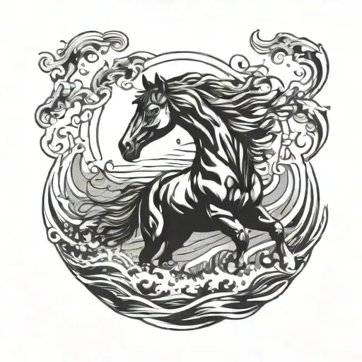 a horse in the sea tattoo design idea