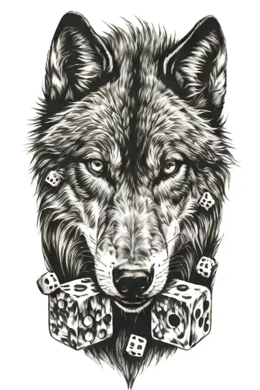 a wolf with some dice tattoo design idea