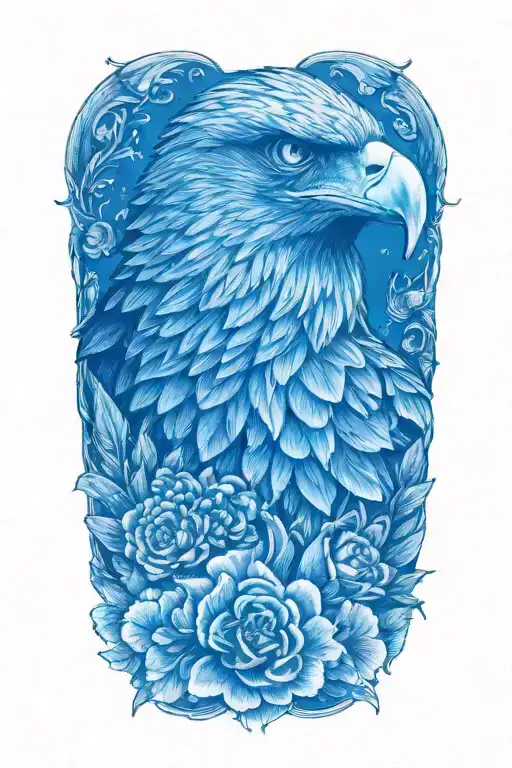 an eagle with blue eyes with a flower tattoo design idea