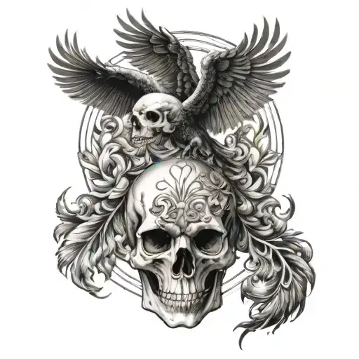 skull and phoenix tattoo design idea