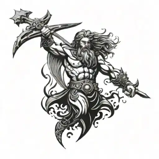 warrior man poseidon god tattoo design idea